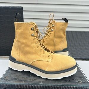 Sorel Hi-Line Laceup Combat Boots Geo Yellow Waterproof Suede Retro Work Boot 10